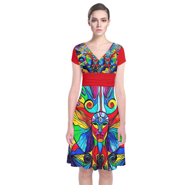 Human Self Awareness - Short Sleeve Front Wrap Dress