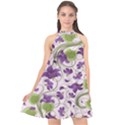 Flower Sakura Star Purple Green Leaf Halter Neckline Chiffon Dress  View1