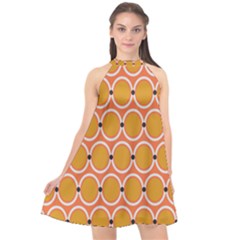 Orange Circle Polka Halter Neckline Chiffon Dress  by Mariart