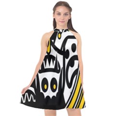 Easter Monster Sinister Happy Magic Rock Mask Face Polka Yellow Halter Neckline Chiffon Dress  by Mariart