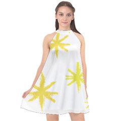 Line Painting Yellow Star Halter Neckline Chiffon Dress  by Mariart