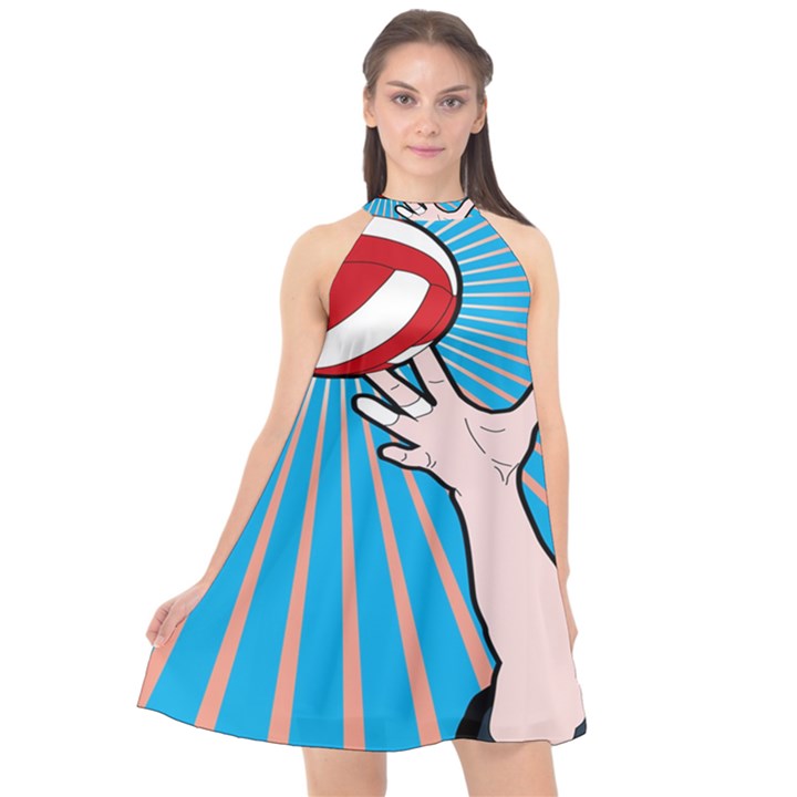 Volly Ball Sport Game Player Halter Neckline Chiffon Dress 