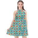 Semicircles And Arcs Pattern Halter Neckline Chiffon Dress  View1