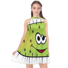 Thorn Face Mask Animals Monster Green Polka Halter Neckline Chiffon Dress  by Mariart