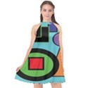 Basic Shape Circle Triangle Plaid Black Green Brown Blue Purple Halter Neckline Chiffon Dress  View1