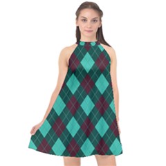 Plaid Pattern Halter Neckline Chiffon Dress  by Valentinaart