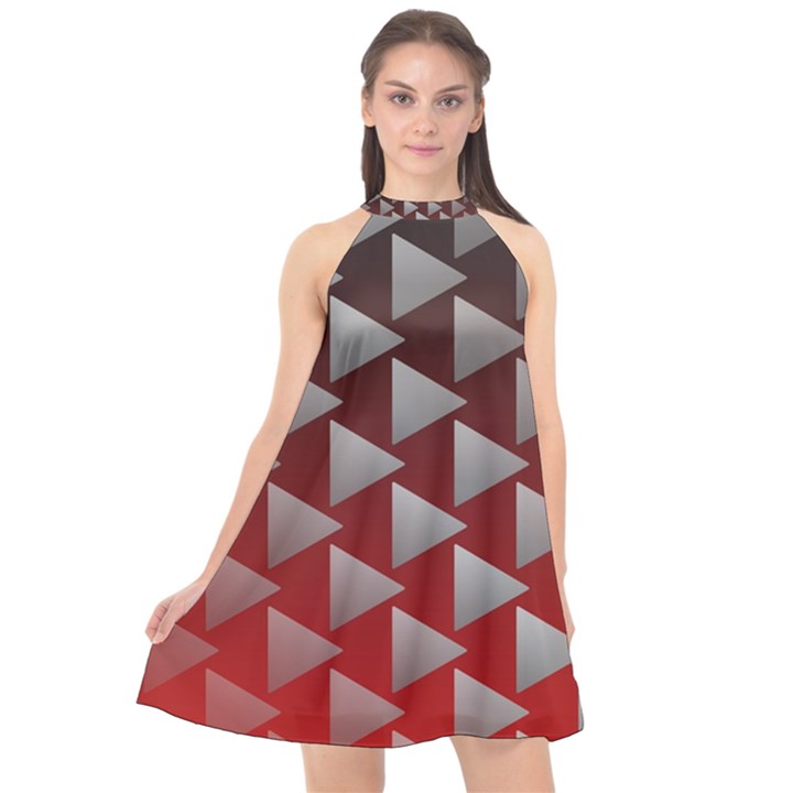 Netflix Play Button Pattern Halter Neckline Chiffon Dress 