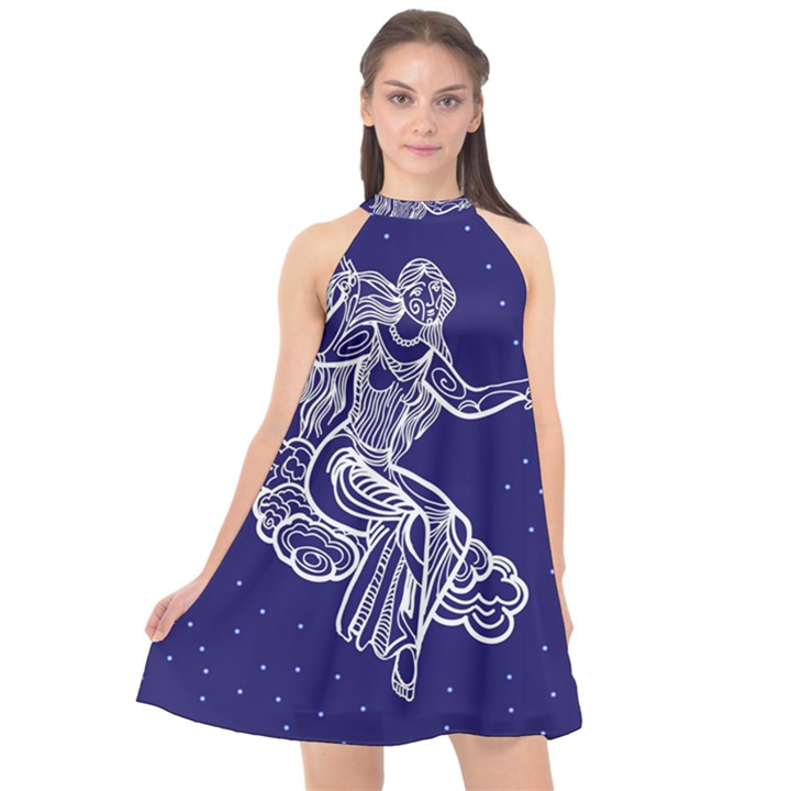 Virgo Zodiac Star Halter Neckline Chiffon Dress 