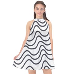 Wave Waves Chefron Line Grey White Halter Neckline Chiffon Dress  by Mariart