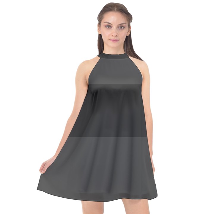 Gray and Black Thick Stripes Halter Neckline Chiffon Dress 