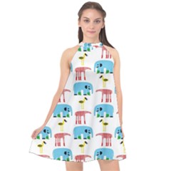 Animals Elephants Giraffes Bird Cranes Swan Halter Neckline Chiffon Dress  by Mariart