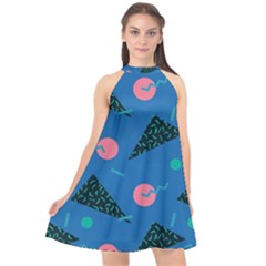 Seamless Triangle Circle Blue Waves Pink Halter Neckline Chiffon Dress  by Mariart