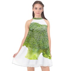 Broccoli Bunch Floret Fresh Food Halter Neckline Chiffon Dress  by Nexatart