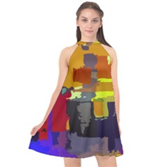 Abstract Vibrant Colour Halter Neckline Chiffon Dress  by Nexatart