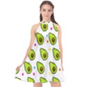 Avocado Seeds Green Fruit Plaid Halter Neckline Chiffon Dress  View1