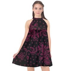 Pink Floral Pattern Background Halter Neckline Chiffon Dress  by Nexatart