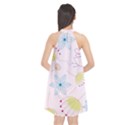 Pretty Summer Garden Floral Bird Pink Seamless Pattern Halter Neckline Chiffon Dress  View2