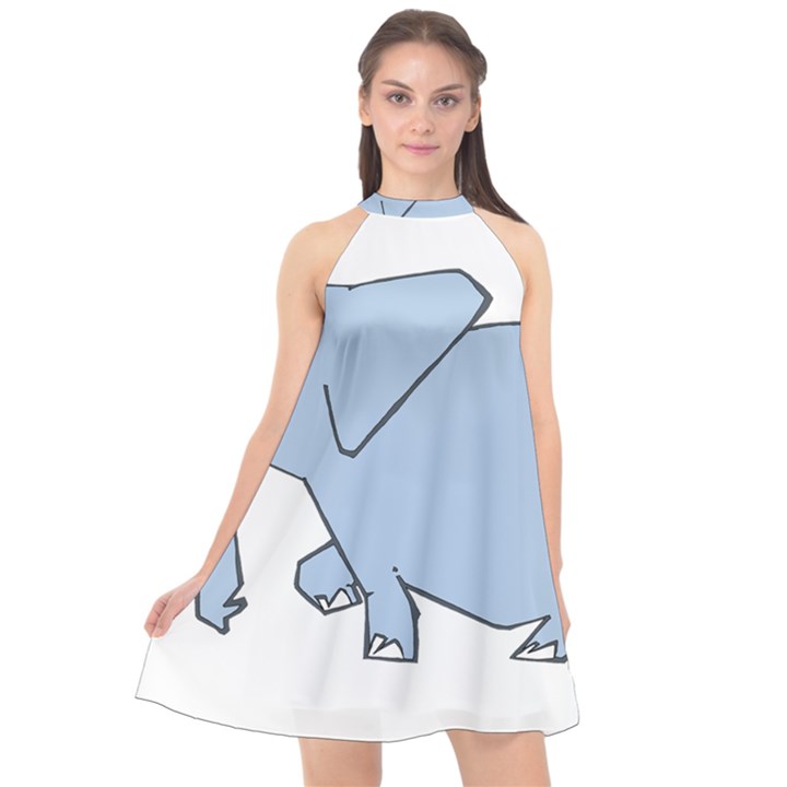 Illustrain Elephant Animals Halter Neckline Chiffon Dress 