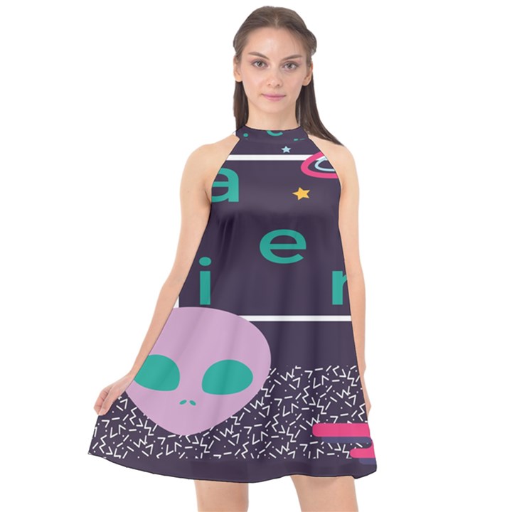 Behance Feelings Beauty Space Alien Star Galaxy Halter Neckline Chiffon Dress 