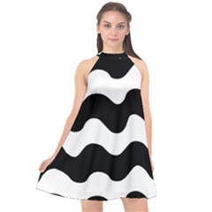 Lokki Cotton White Black Waves Halter Neckline Chiffon Dress  by Mariart