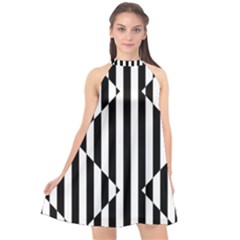 Optical Illusion Inverted Diamonds Halter Neckline Chiffon Dress  by Mariart