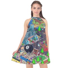 Pixel Art City Halter Neckline Chiffon Dress  by BangZart