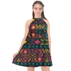 Bohemian Patterns Tribal Halter Neckline Chiffon Dress  by BangZart