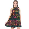 Bohemian Patterns Tribal Halter Neckline Chiffon Dress  View1