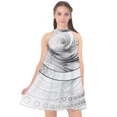 Enso, A Perfect Black And White Zen Fractal Circle Halter Neckline Chiffon Dress  by jayaprime