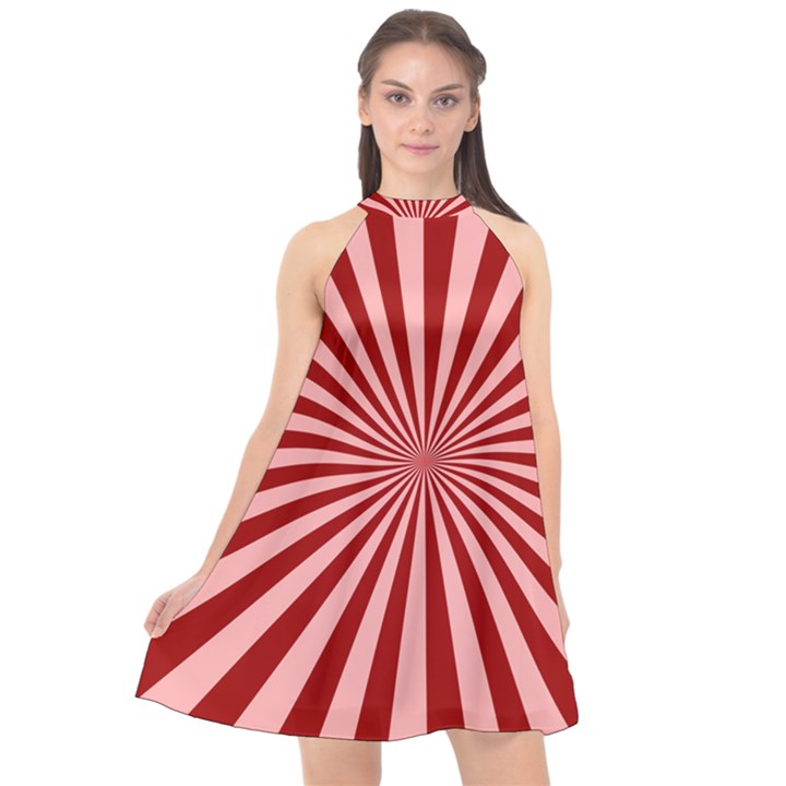 Sun Background Optics Channel Red Halter Neckline Chiffon Dress 