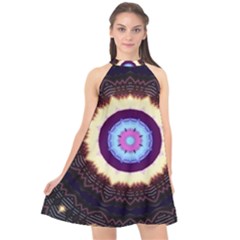 Mandala Art Design Pattern Halter Neckline Chiffon Dress  by BangZart