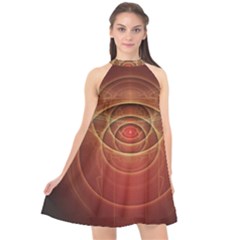 The Rusty Red Fractal Scarab Of Fiery Old Man Ra Halter Neckline Chiffon Dress  by jayaprime