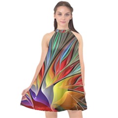 Fractal Bird Of Paradise Halter Neckline Chiffon Dress  by WolfepawFractals