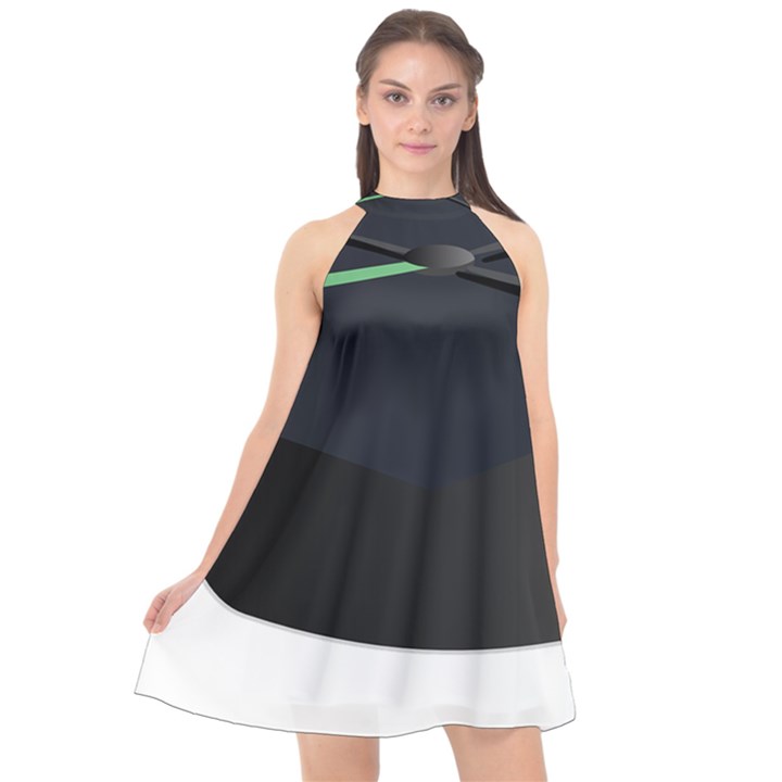 Graduate Cap Halter Neckline Chiffon Dress 