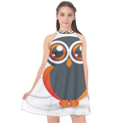 Owl Logo Halter Neckline Chiffon Dress  by BangZart