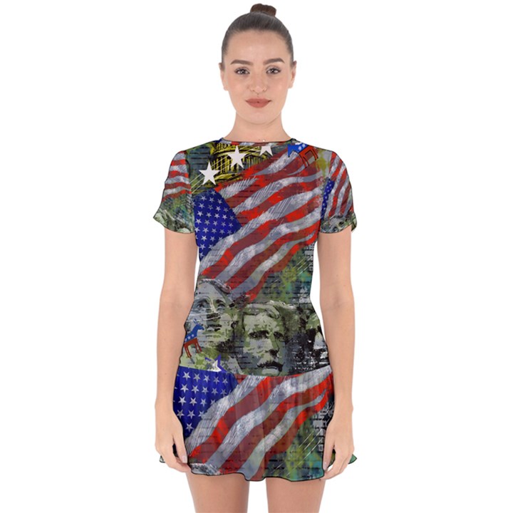 Usa United States Of America Images Independence Day Drop Hem Mini Chiffon Dress