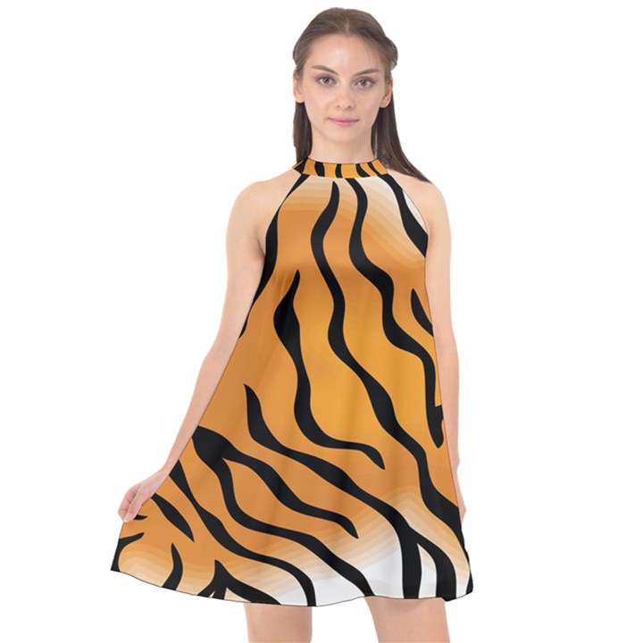 Tiger Skin Pattern Halter Neckline Chiffon Dress 