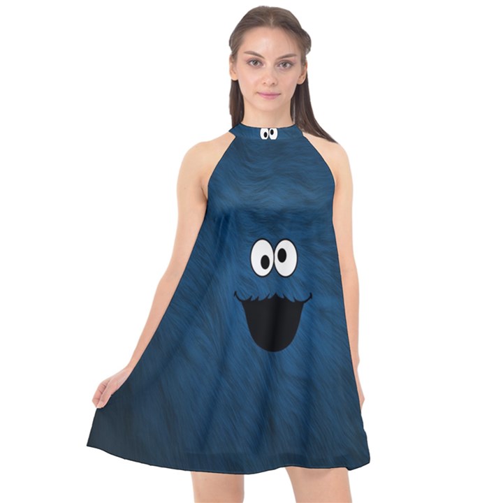 Funny Face Halter Neckline Chiffon Dress 