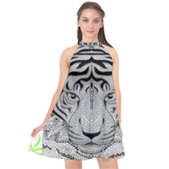 Tiger Head Halter Neckline Chiffon Dress  by BangZart