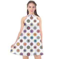 Flowers Pattern Recolor Artwork Sunflower Rainbow Beauty Halter Neckline Chiffon Dress  by Mariart