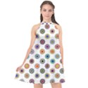 Flowers Pattern Recolor Artwork Sunflower Rainbow Beauty Halter Neckline Chiffon Dress  View1