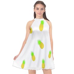 Cute Pineapple Fruite Yellow Green Halter Neckline Chiffon Dress  by Mariart