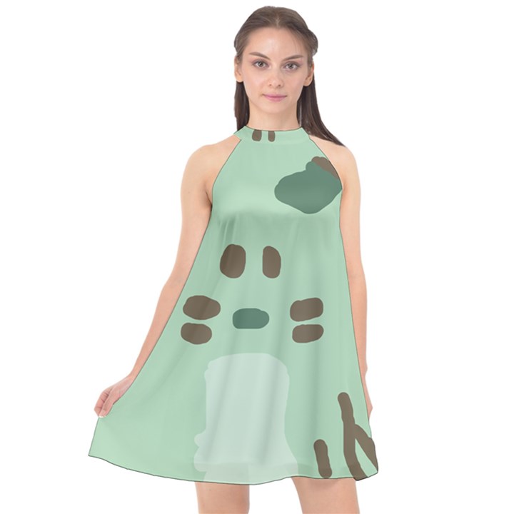 Lineless Background For Minty Wildlife Monster Halter Neckline Chiffon Dress 