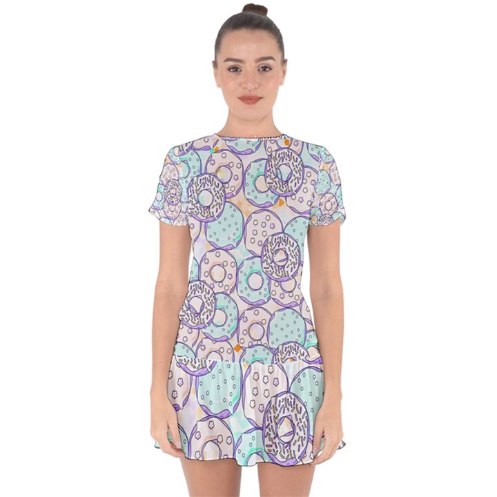 Donuts pattern Drop Hem Mini Chiffon Dress