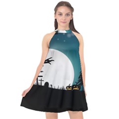 Halloween Landscape Halter Neckline Chiffon Dress  by Valentinaart