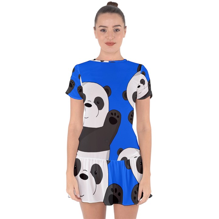 Cute pandas Drop Hem Mini Chiffon Dress