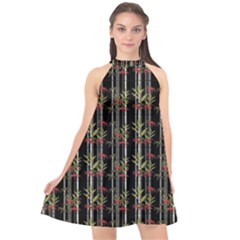 Bamboo Pattern Halter Neckline Chiffon Dress  by ValentinaDesign