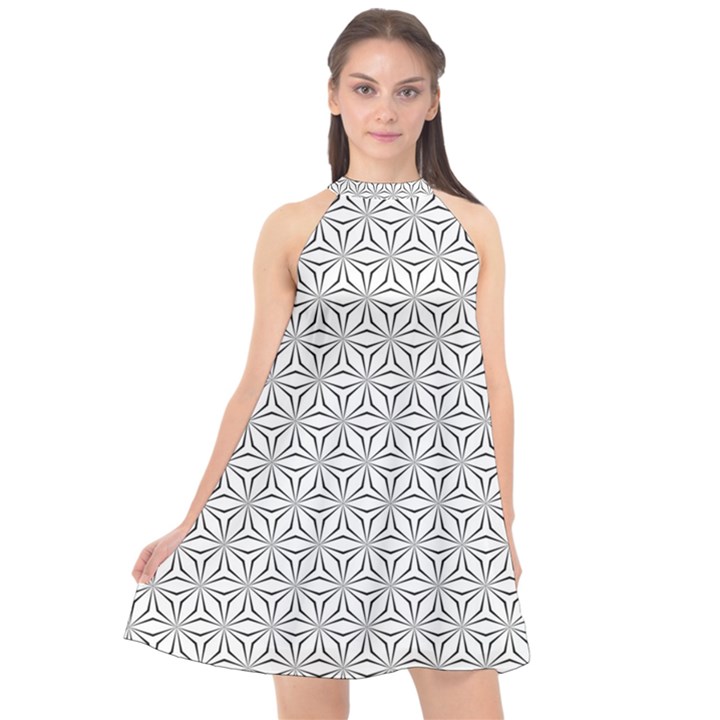 Seamless Pattern Monochrome Repeat Halter Neckline Chiffon Dress 