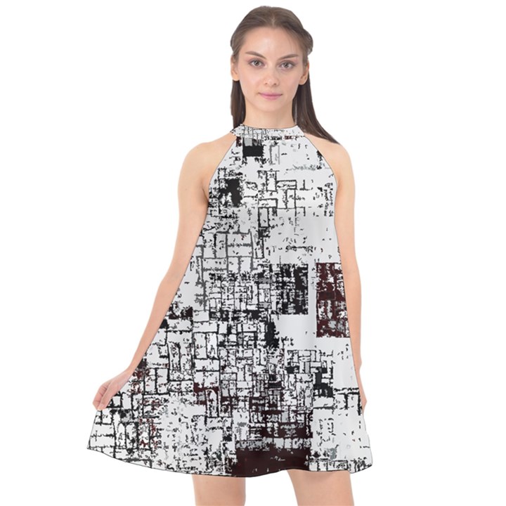 Abstract art Halter Neckline Chiffon Dress 