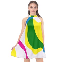 Anatomicalrainbow Wave Chevron Pink Blue Yellow Green Halter Neckline Chiffon Dress  by Mariart